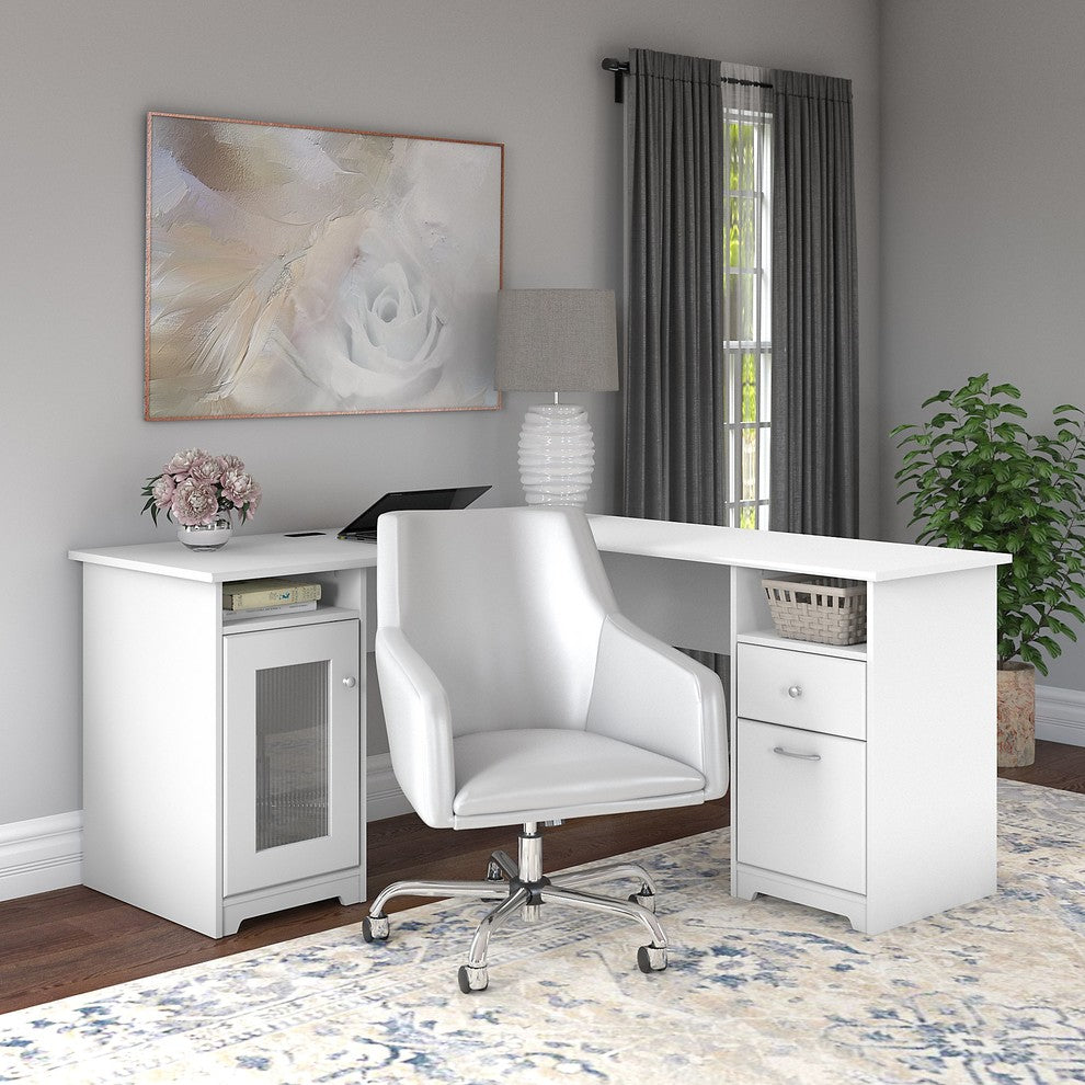 Cabot 60W L-Shaped Computer Desk With Mid Back Leather Box Chair