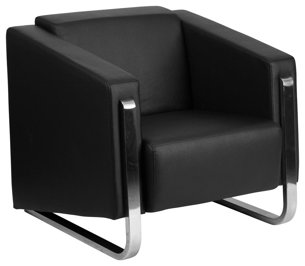 Modern Black Leather Chair With Stainless Steel Frame