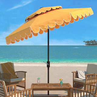 Safavieh Venice 9' Round Double Top Crank Umbrella, Yellow