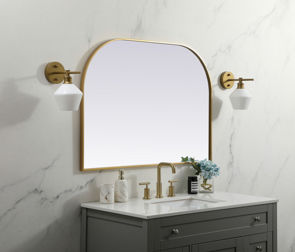 Metal Frame Arch Mirror 42X30 Inch, Brass