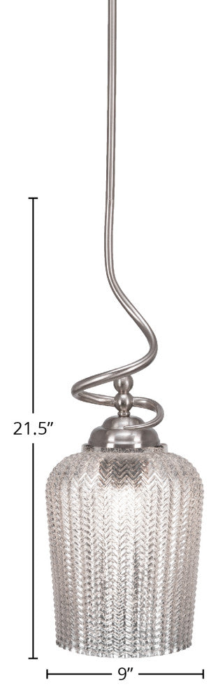 Capri Stem Pendant In Brushed Nickel Finish With 9" Silver Textured Glass