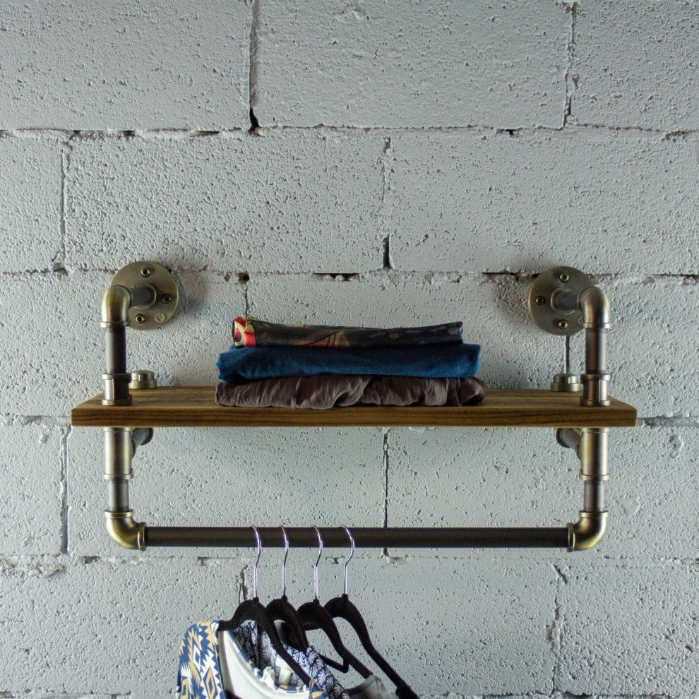 Ann Harbor Farmhouse Industrial 27" Wide Shelf Rack, Brushed Brass
