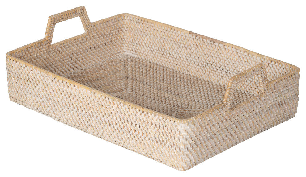 Loma Rectangular Rattan High Wall Serving Tray, Latte