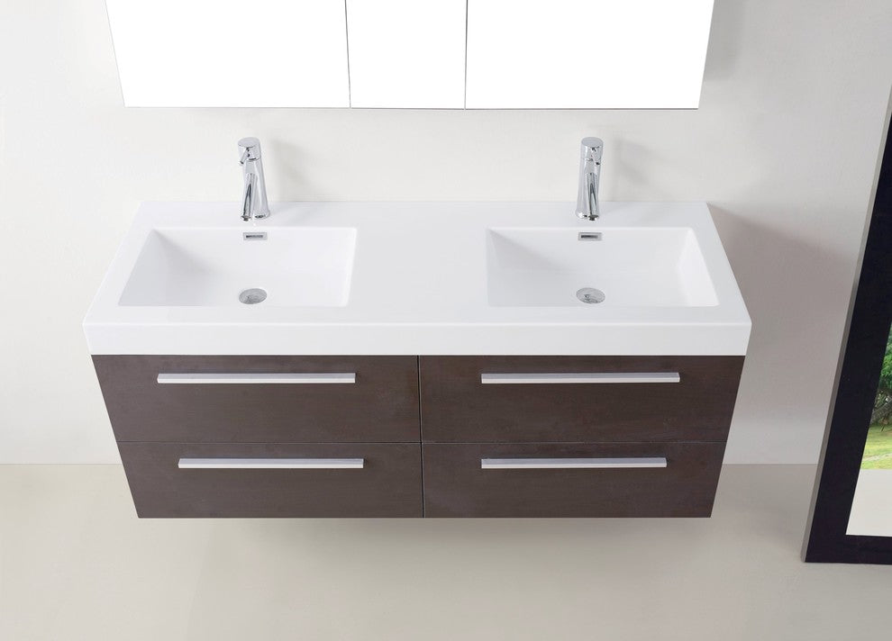 Finley 54" Double Bathroom Vanity Set, Wenge, Brushed Nickel Faucet