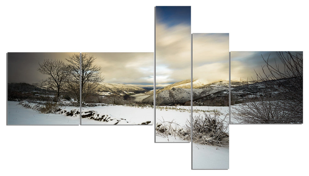 Snow Storm in Spain, Landscape Photography Canvas Art Print, 60"x32", 5 panels