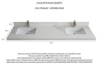 Aberdeen 72 Double Sink Bath Vanity in White 2" Calacatta Nuvo