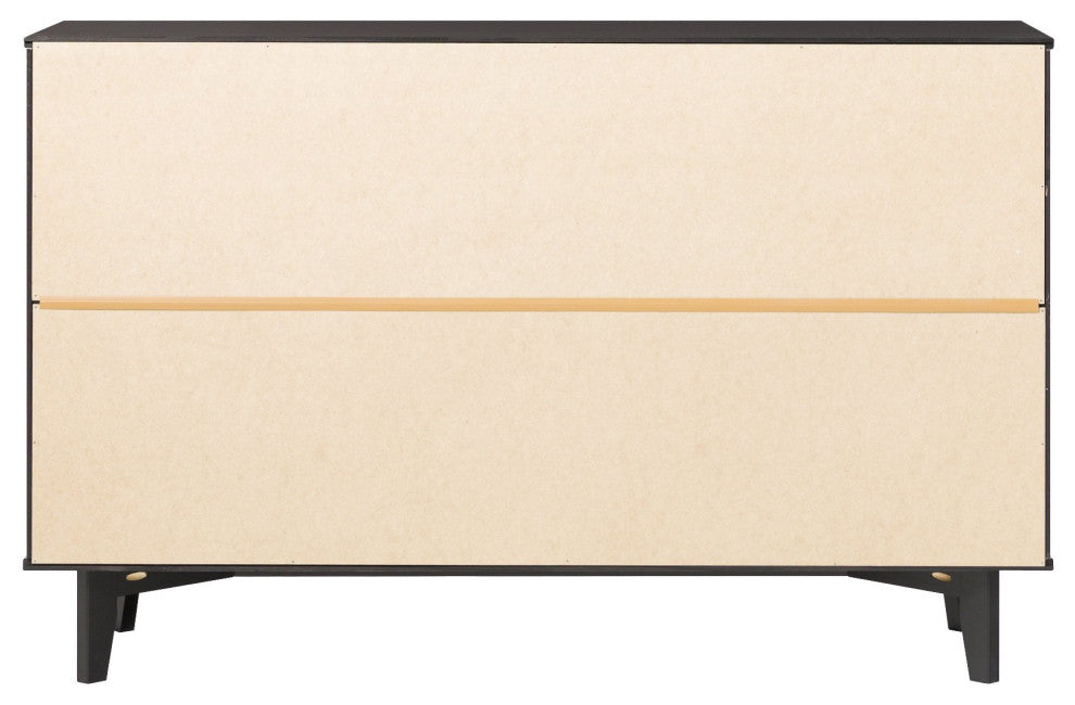 Mid Century Modern Double Dresser, 6 Drawers & Cut Out Grooved Handles, Black