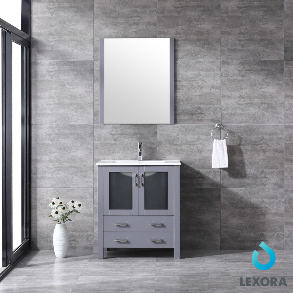 Volez 30" Dark Gray Single Vanity Integrated Top Sink, 28" Wall Mirror