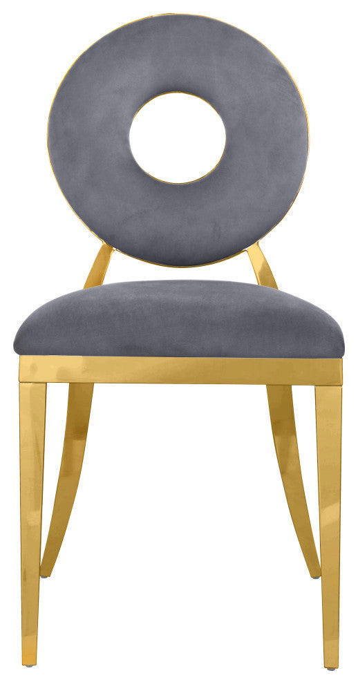 Carousel Upholstered Dining Chair, Set of 2, Gray Velvet, Gold Finish