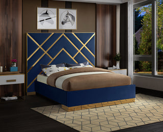 Vector Upholstered Bed, Navy, Queen, Velvet