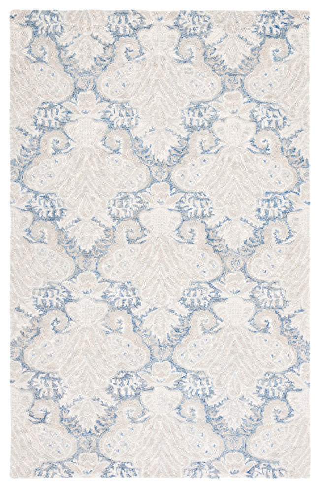Safavieh Micro-Loop Mlp539M Damask Rug, Blue and Ivory, 4'0"x6'0"