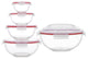 JoyFul Glass Mixing Bowl Set with Airtight Lids - Black, Clear/Red