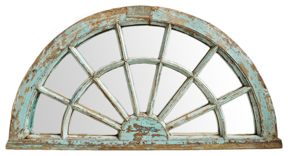 Consigned Blue Window Transom Arch Mirror