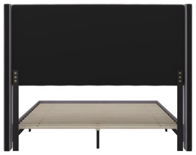 Bianca Upholstered Platform Bed w/Vertical Stitched Wingback Headboard, Gray Velvet, Queen