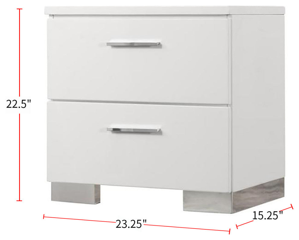 Wood Nightstand with 2 Drawers, Glossy White