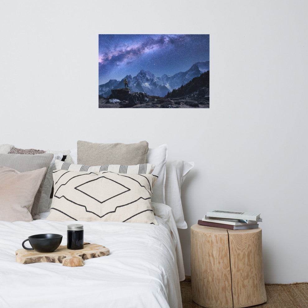Stone Mountains and Milky Way Night Landscape Photo Loose Wall Art Print, 24" X 36"