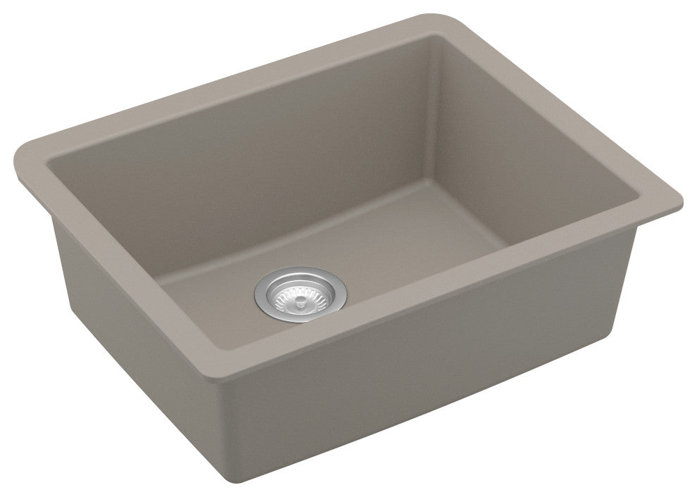 Karran QU-820 Undermount 24.38, Single Bowl Quartz Sink Kit, Concrete