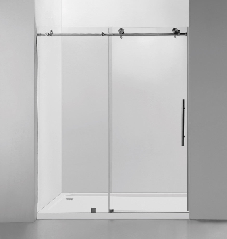 56"“60"Wx76" Frameless Sliding Shower Door With Clear Glass, Brushed Nickel