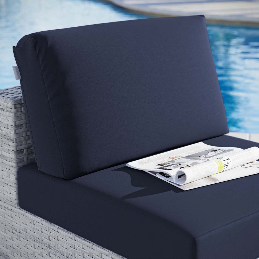 Lounge Chair, Rattan, Wicker, Gray Blue Navy, Modern, Outdoor Patio Cafe