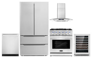 5-Piece Kitchen, 30" Freestanding Gas Range 30" Wall Mount Range Hood