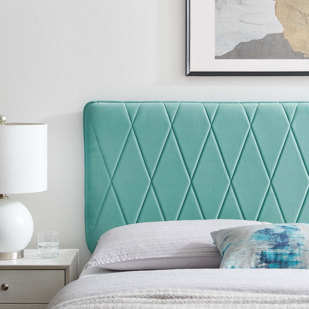 Headboard, Twin Size, Velvet, Blue, Modern Contemporary, Bedroom Master Suite