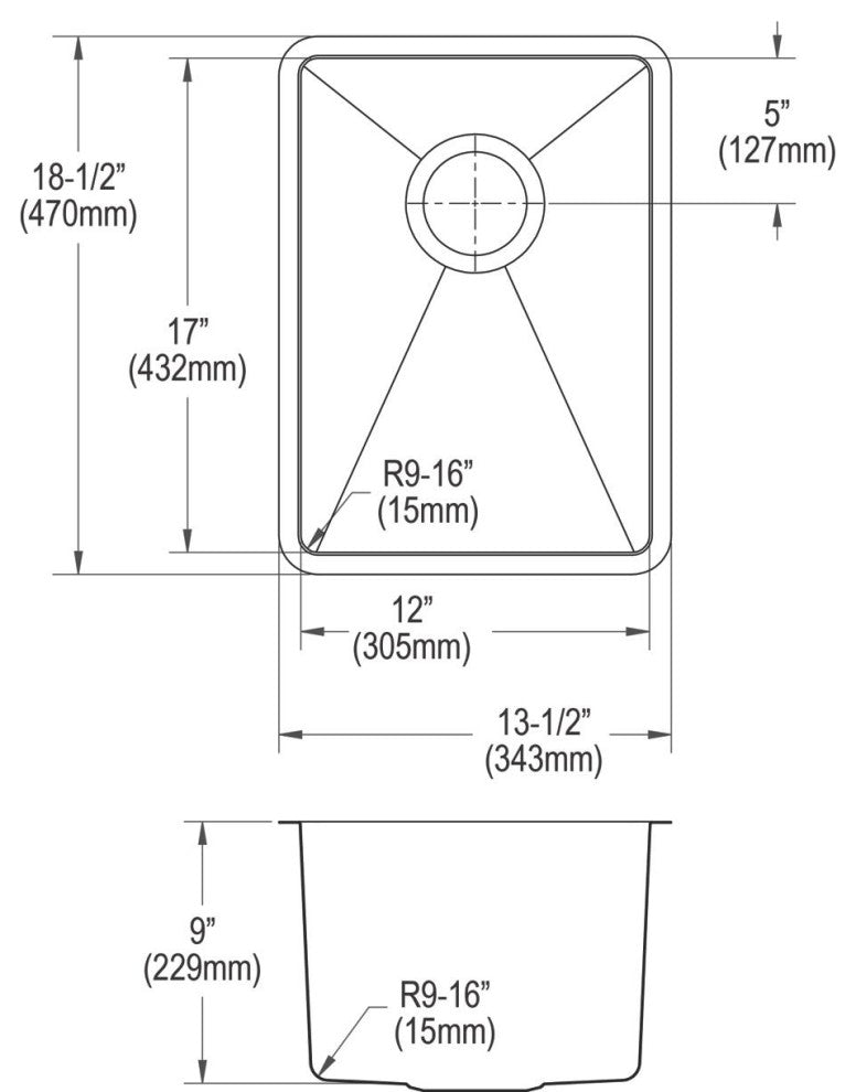 Elkay 13 1/2" Bowl Undermount Bar/Prep Kitchen Sink, ECTRU12179T