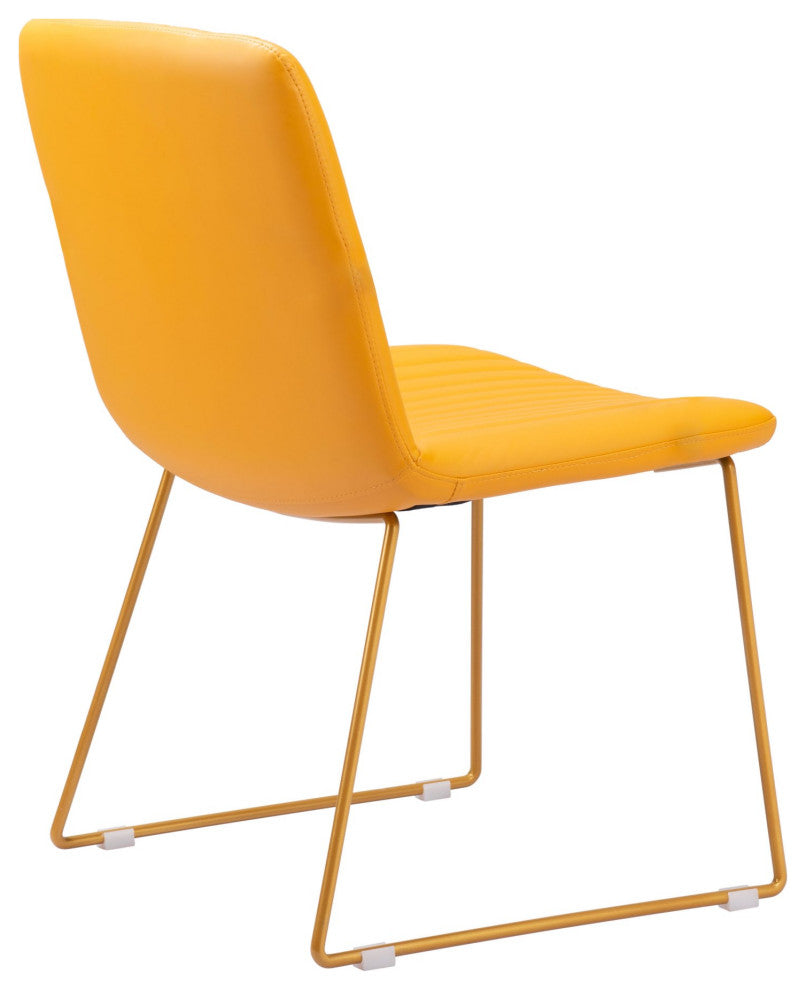Dining Chair, Set of 2, Faux Vinyl Leather, Steel, Yellow, Kitchen Cafe Bistro