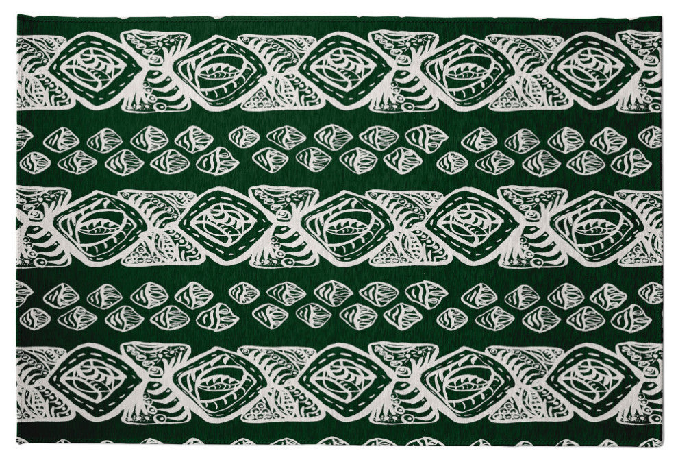 Tribal Geo Rug, Green, 5'x7'