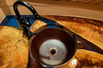 14" Round Hammered Copper Bar Sink With  2" Drain Size, Oil Rubbed Bronze, 2"