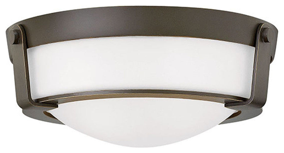 Hinkley Hathaway Small Flush Mount, Olde Bronze With Etched White Glass