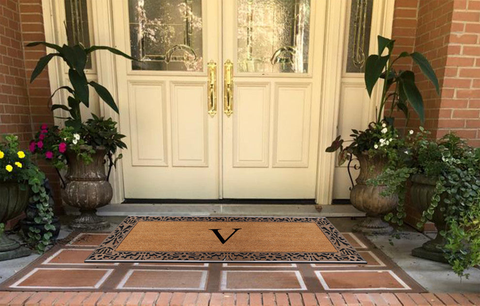 A1HC Rubber & Coir Paisley Large Outdoor Durable Monogrammed Doormat, 30" X 60",