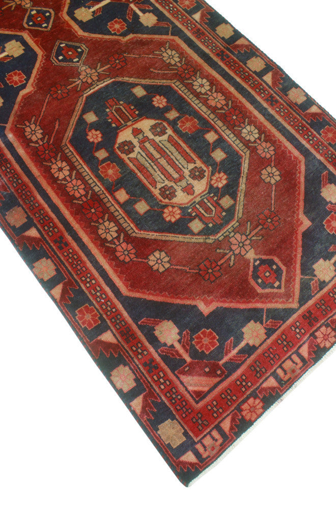 Fine Vintage Distressed Camryn Burgundy/Navy Runner, 3'5x9'3