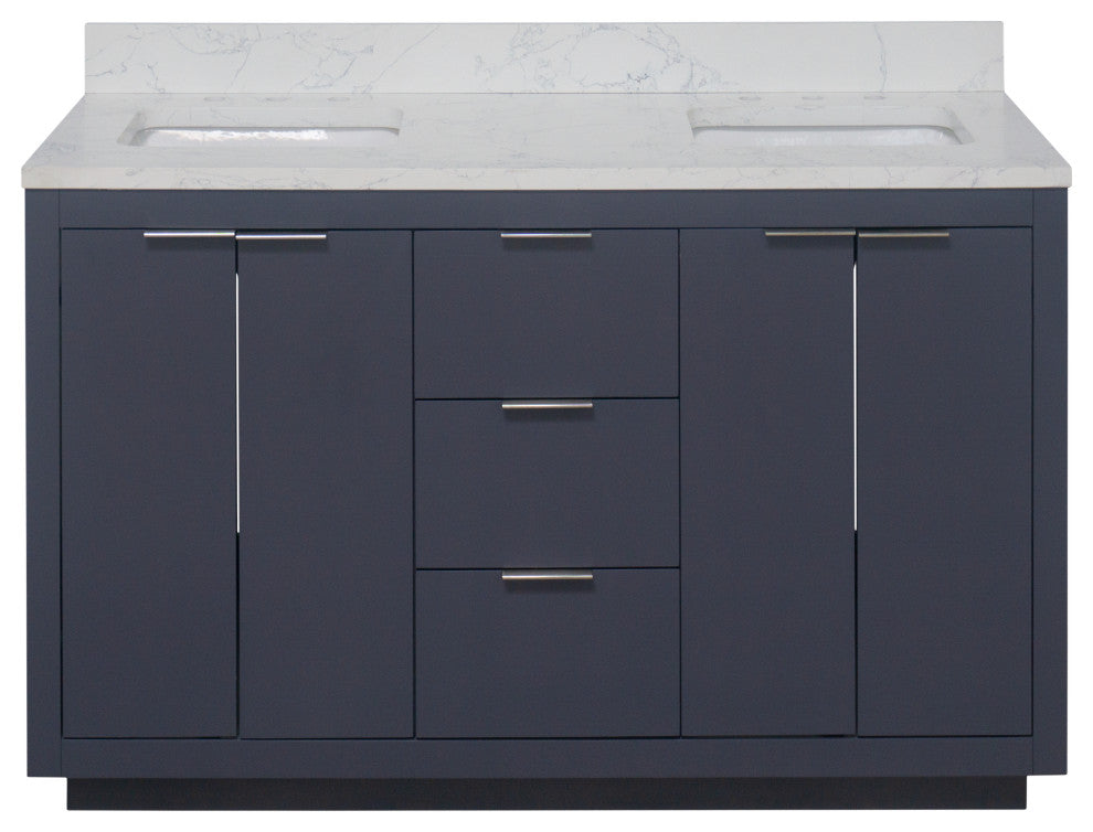 Stockholm 60" Bathroom Vanity, Marine Gray, Engineered Marble, Double