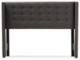Ginaro Dark Gray Fabric Button-Tufted Nail Head King Size Winged Headboard