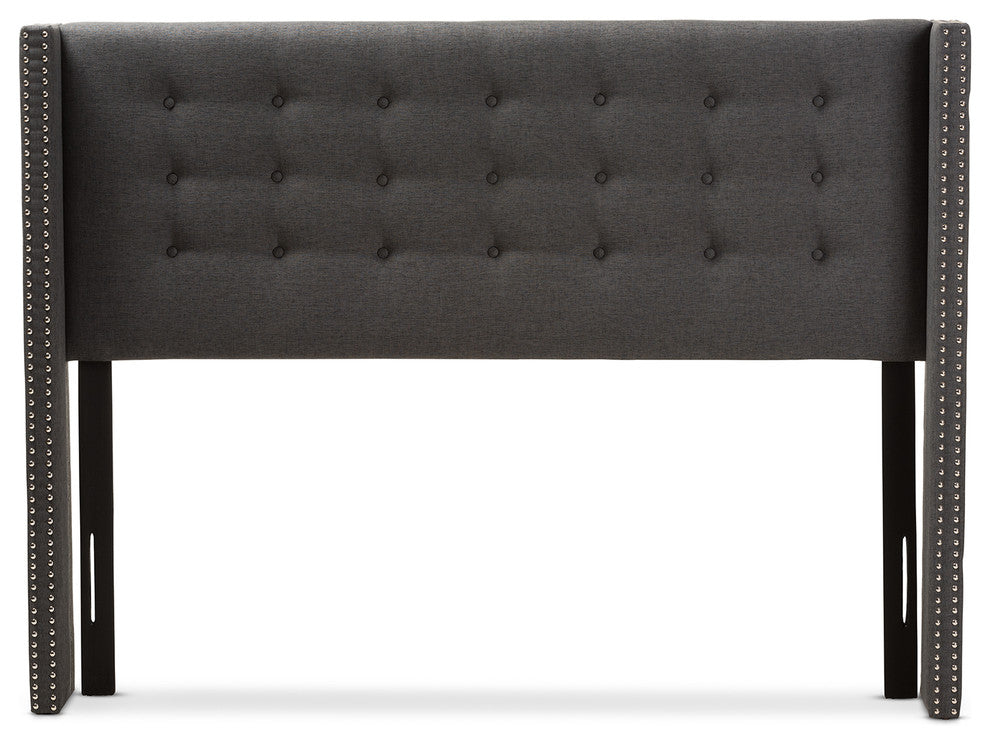 Ginaro Dark Gray Fabric Button-Tufted Nail Head King Size Winged Headboard