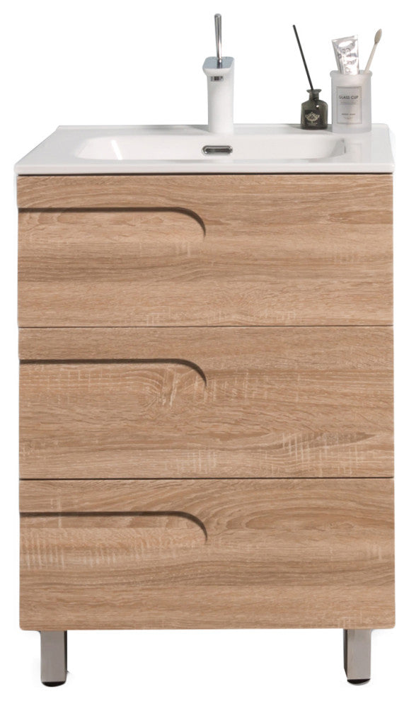 Eviva Joy 24" Maple Freestanding Bathroom Vanity With White Integrated Top