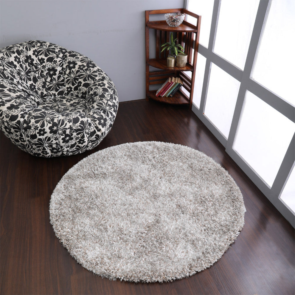 HAND TUFTED SHAG POLYESTER ECO-FRIENDLY AREA RUGS, Silver Color, Solid Design