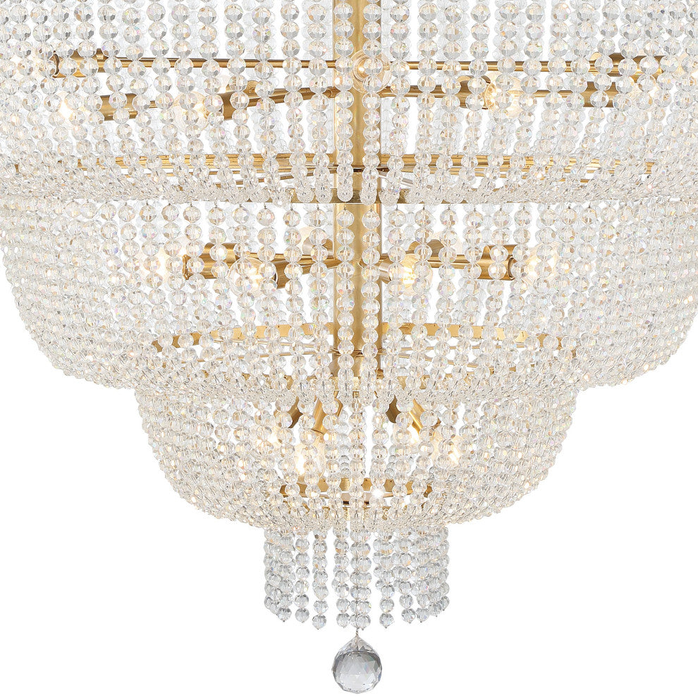 Rylee 32-Light Antique Gold Chandelier, Hand Cut Faceted Beads
