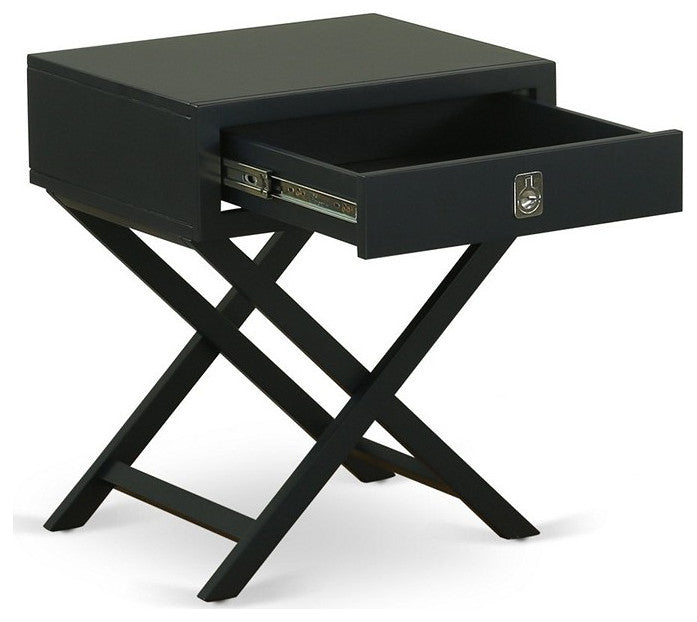 Hamilton Square Night Stand End Table With Drawer, Black Finish