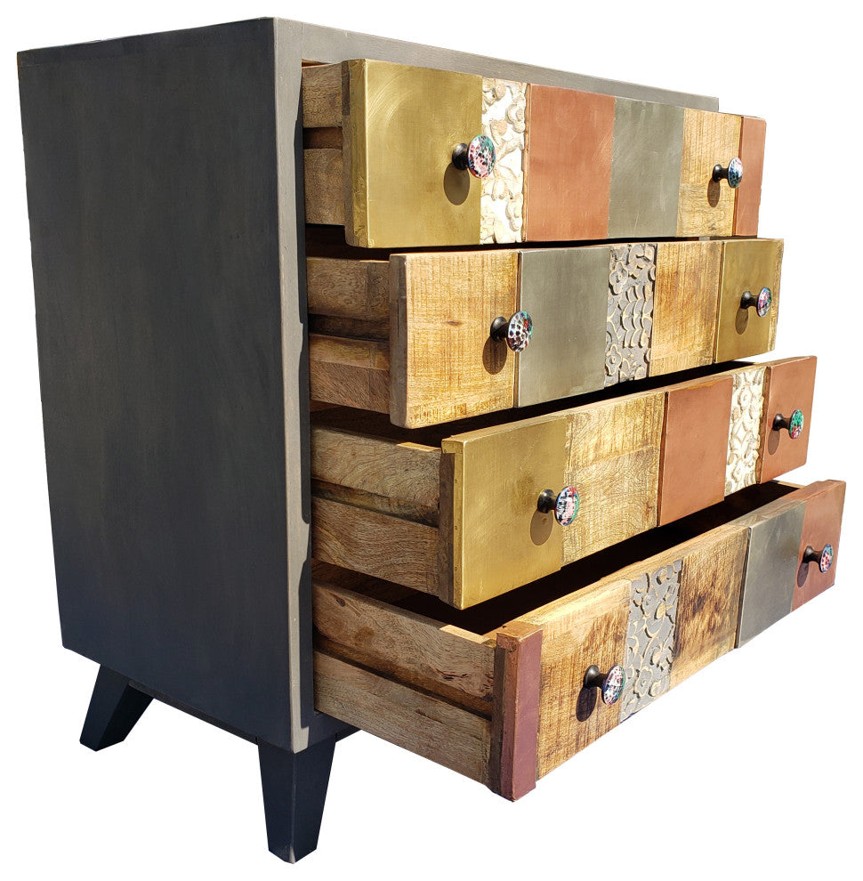 White-background studio shot showing the chest with drawers visible from the side.