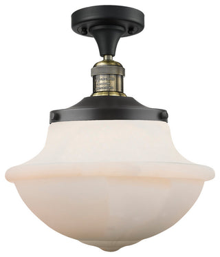 Large Oxford 1-Light Semi-Flush Mount, Black Antique Brass, Matte White