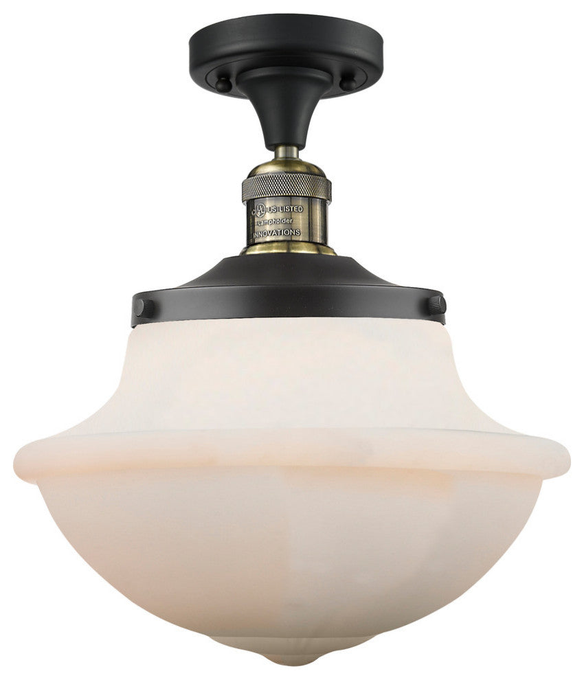 Large Oxford 1-Light Semi-Flush Mount, Black Antique Brass, Matte White