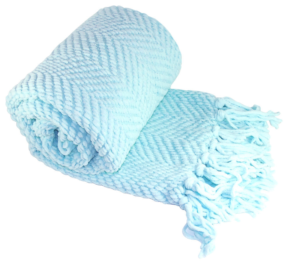 Tweed Knitted Throw Blanket, Aquamarine, 60"x80"