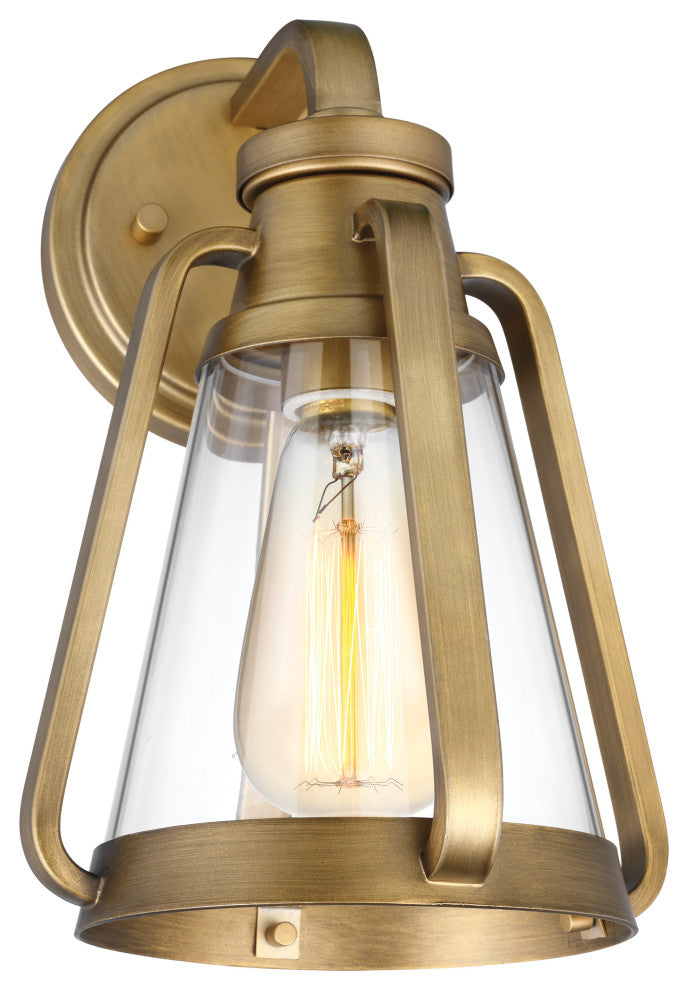 Everett 1-Light Small Wall Sconce, Natural Brass With Clear Glass