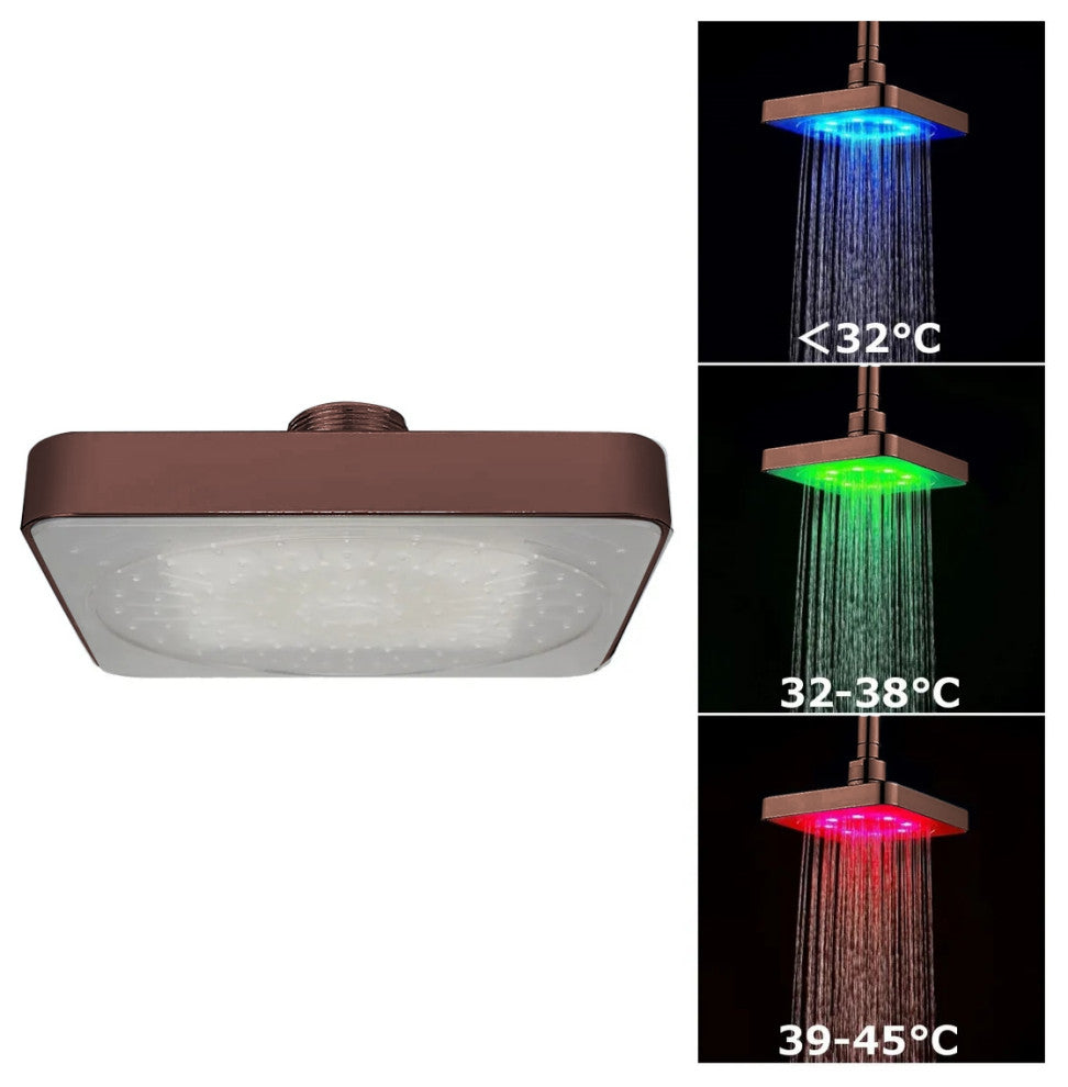 Oil Rubbed Bronze Square LED Rainfall Shower Head