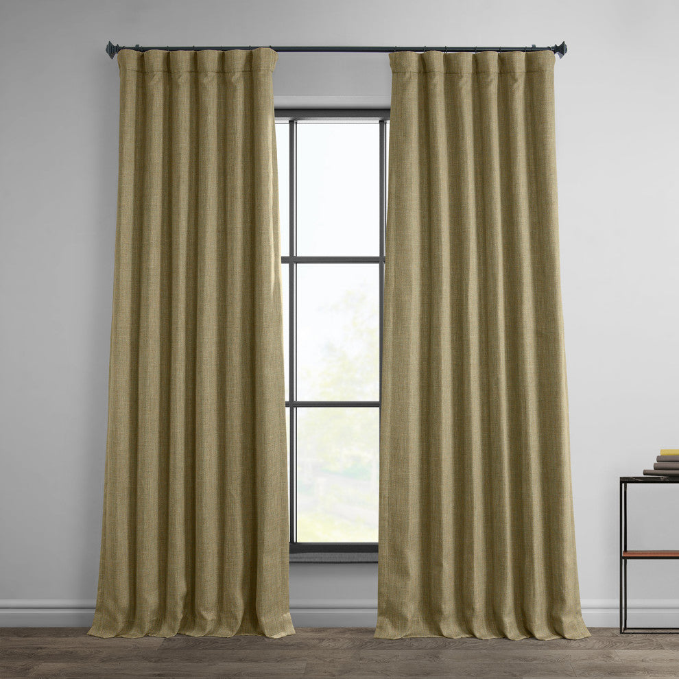 Faux Linen Darkening Curtain Single Panel, Nomad Tan, 50"x108"