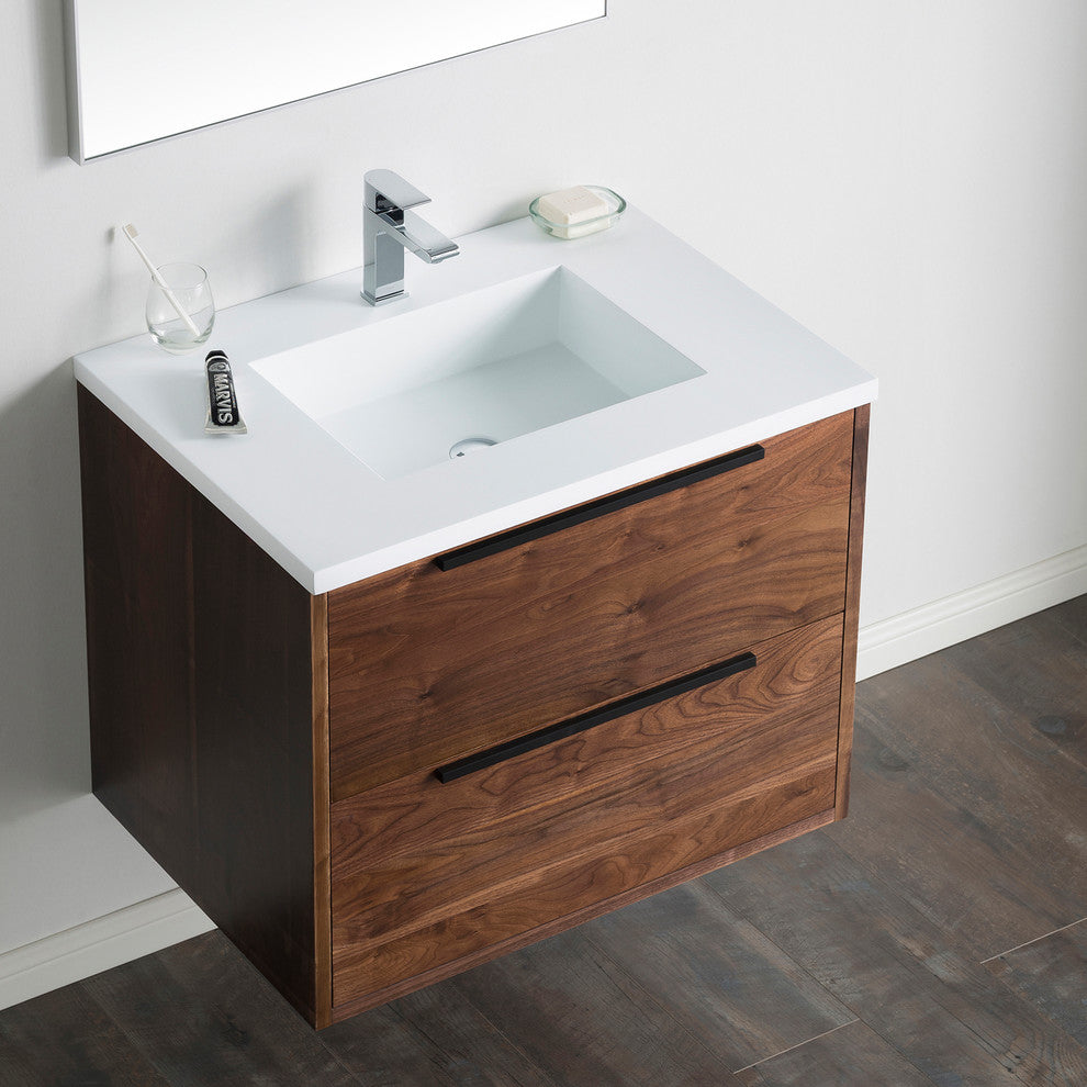 Vanity Alfred 31 With Integrated Solid Surface counter top, American Walnut, Pol