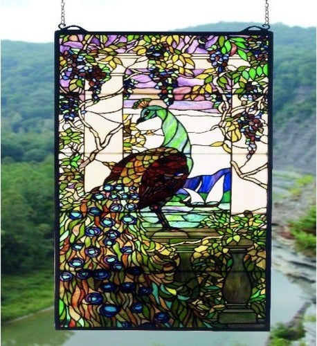 Meyda lighting 50562 19"W X 40"H Tiffany Peacock Wisteria Stained Glass Window
