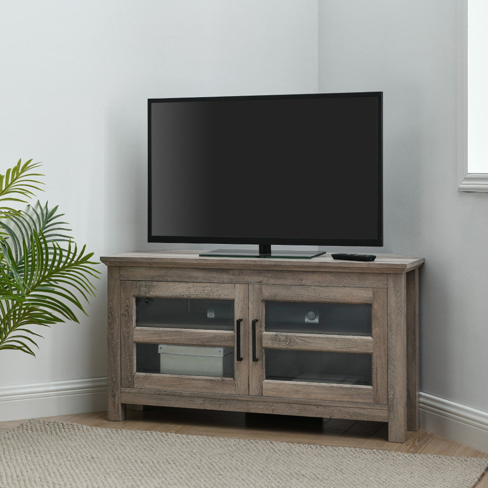 44" Corner Wood TV Console, Gray Wash