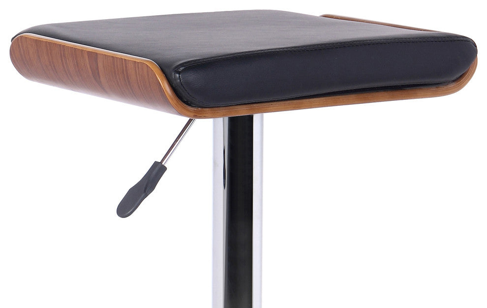 Miles Barstool, Chrome Finish With Walnut wood and Black Faux Leather